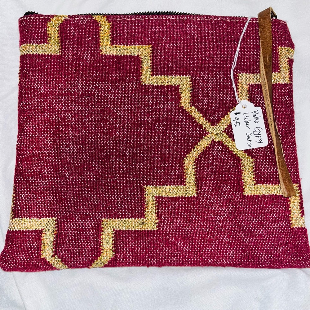 Boho Chic Maroon and Gold Clutch